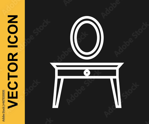 White line Dressing table icon isolated on black background. Vector