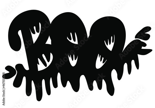 An abstract vector illustration of the text Boo in black for Halloween on an isolated white background