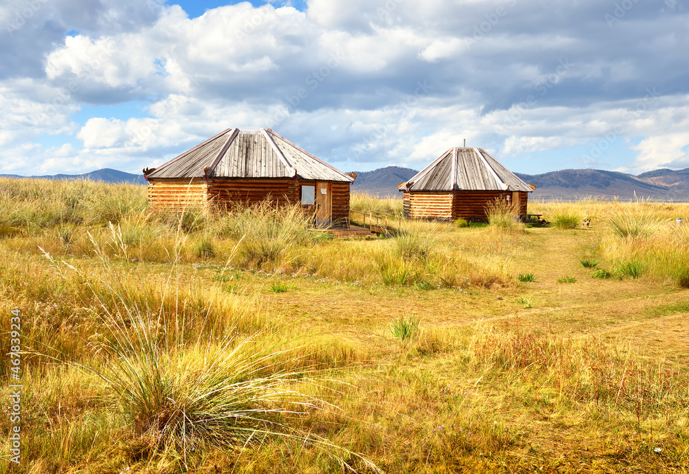 Log yurts in the steppes of Khakassia.