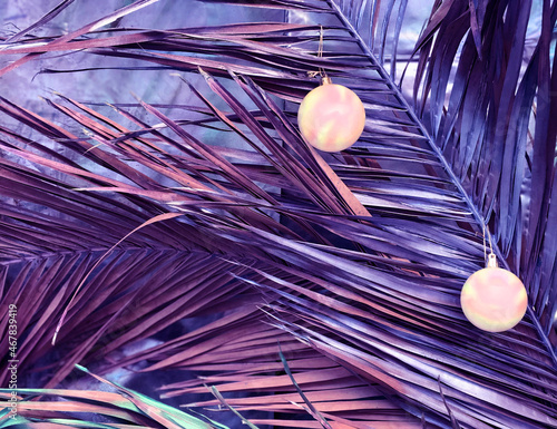 Tropical purple background with palm foliage.