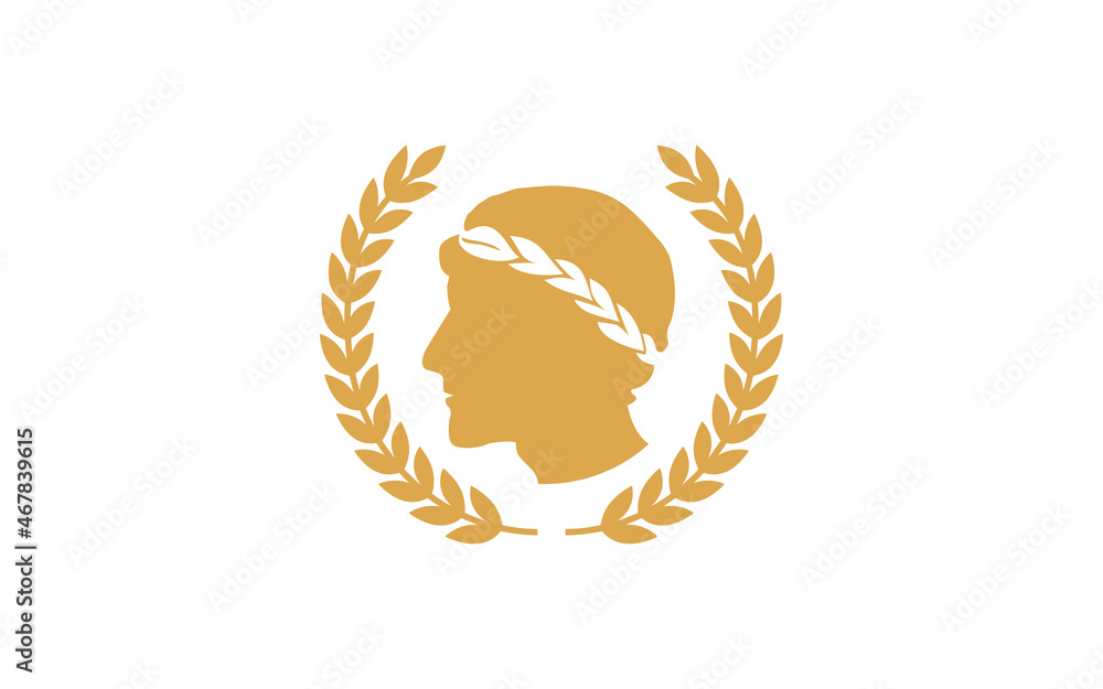 Ancient Greek Figure Coin with Laurel Wreath logo design Ancient Greek Figure Coin with Laurel Wreath logo design