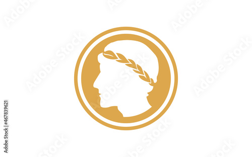 Ancient Greek Figure Coin with Laurel Wreath logo design