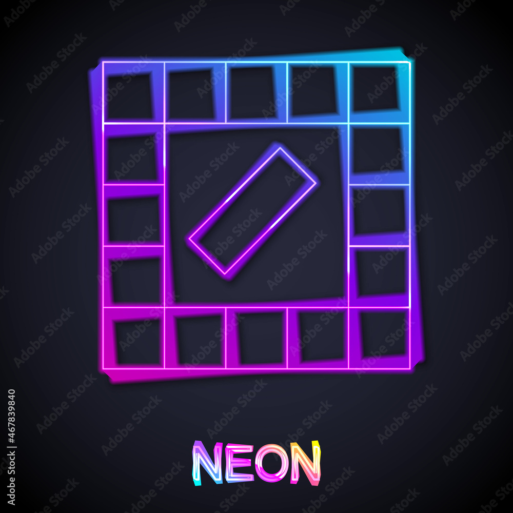 Glowing neon line Board game icon isolated on black background. Vector Glowing neon line Board game icon isolated on black background. Vector