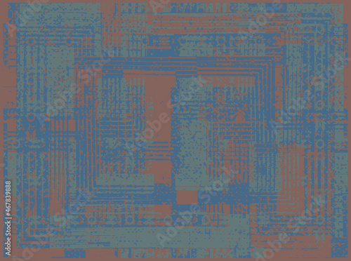 Abstract art geometric background with beige black collage stripes and teals. Ink texture on paper seamless patten design