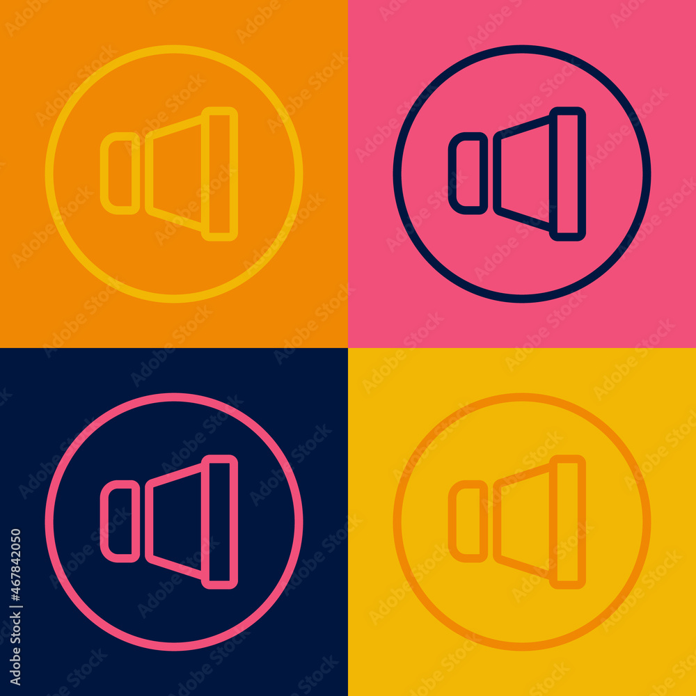Pop art line Speaker volume, audio voice sound symbol, media music icon isolated on color background. Vector Pop art line Speaker volume, audio voice sound symbol, media music icon isolated on color background. Vector