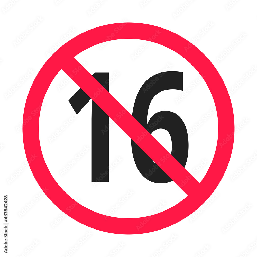 Under 16 forbidden round icon sign vector illustration. Sixteen or older persons adult content 16 plus only rating isolated on white background. Under 16 forbidden round icon sign vector illustration. Sixteen or older persons adult content 16 plus only rating isolated on white background.