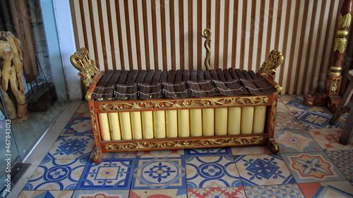 traditional musical instrument from the Indonesian Javanese. The Gamelan music of Indonesia. A set of Javanese gamelan musical instruments. photo