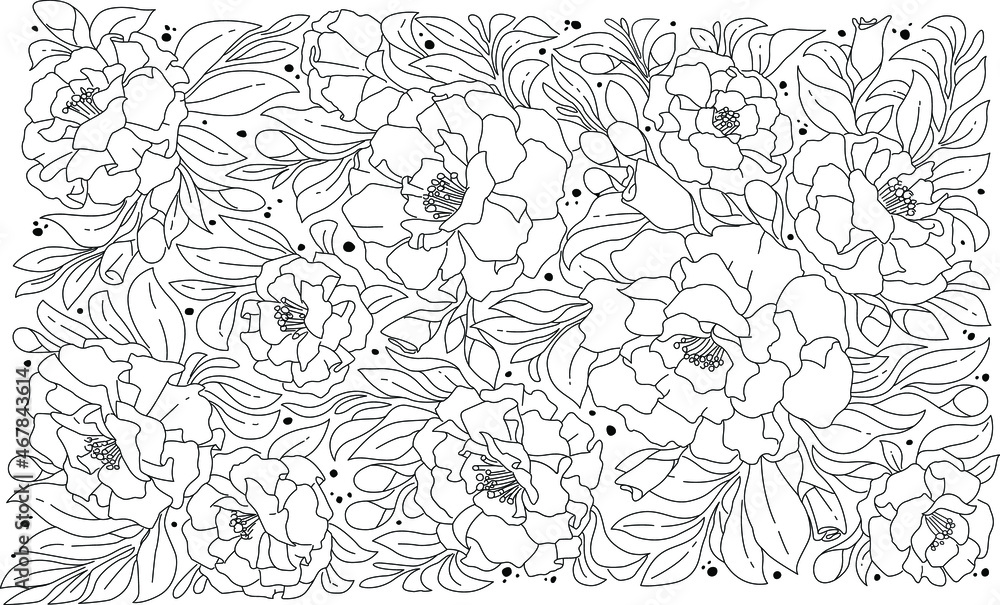 Black and white hand drawing floral. Sketch colouring book flower. Black and white hand drawing floral. Sketch colouring book flower.