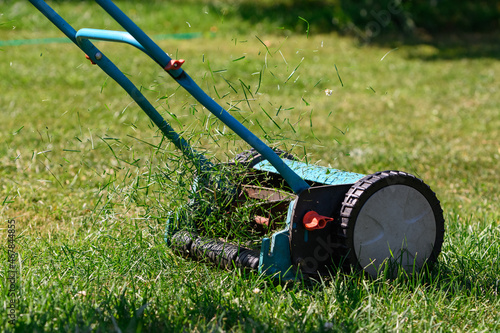 lawn mowing with a manual drum lawn mower
