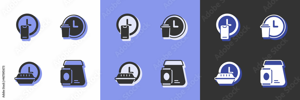 Set Online ordering food, Round the clock delivery, and icon. Vector Set Online ordering food, Round the clock delivery, and icon. Vector