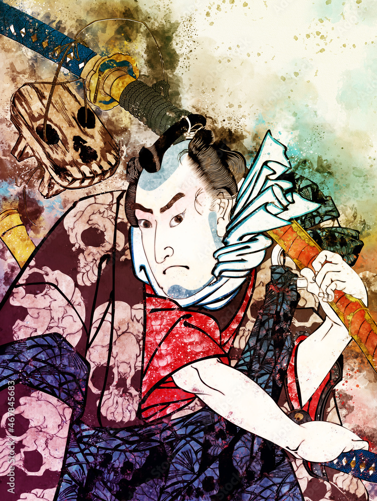 Fototapeta premium 国芳もやう正札附現金男 野晒悟助 水彩風