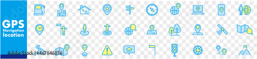 Navigation, location, GPS elements - thin line web icon set. Outline icons collection. Simple vector illustration.