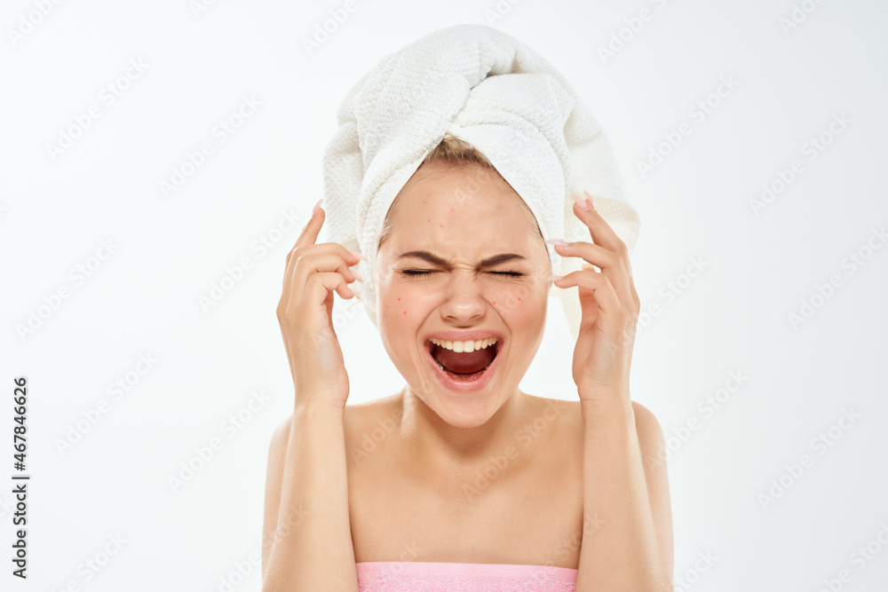 pretty woman with a towel on my head acne on the face dermatology discontent pretty woman with a towel on my head acne on the face dermatology discontent