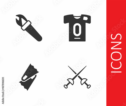 Set Fencing  Torch flame  Flippers for swimming and Football jersey and t-shirt icon. Vector