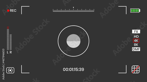 Camera viewfinder video or photo frame recorder flat style design vector illustration. Digital camera viewfinder with exposure settings and focusing grid template.