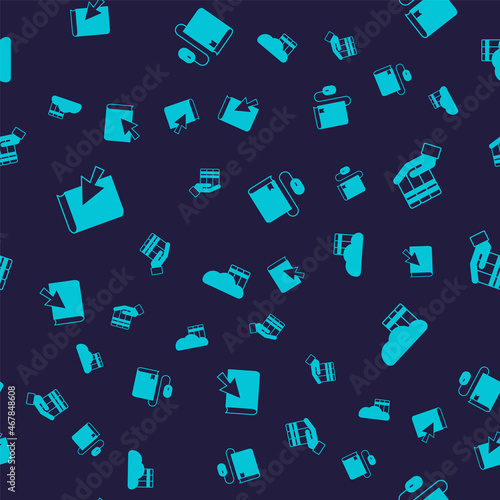 Set Online book, Book donation, Electronic with mouse and Cloud or online library on seamless pattern. Vector