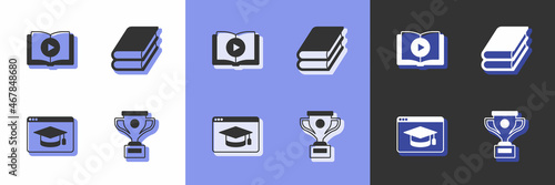 Set Award cup, Audio book, Online education and Book icon. Vector