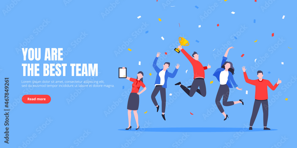 Happy business team employee team winners award ceremony flat style design vector illustration. Employee recognition and best worker competition award team celebrating victory winner business concept. Happy business team employee team winners award ceremony flat style design vector illustration. Employee recognition and best worker competition award team celebrating victory winner business concept.