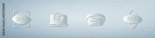 Set 360 degree view, 3d modeling, Virtual reality glasses and . Paper art style. Vector