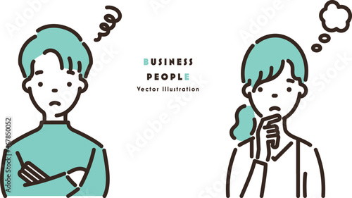 クリエイティブな職業のビジネスパーソンのイラスト 悩み 思案 考えている - Business person illustration set. Worries and thoughts.