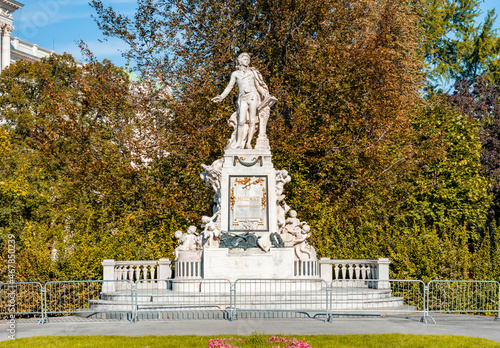 Photography Wolfgang Amadeus Mozart statue in Burggarten park, Vienna, Austria
