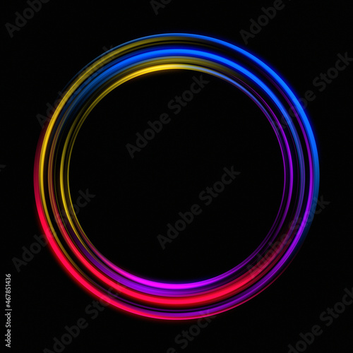 Abstract colorful glowing light rings. 3d rendering
