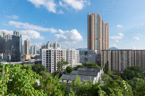 High rise residential buildings in Hong Kong city © leeyiutung