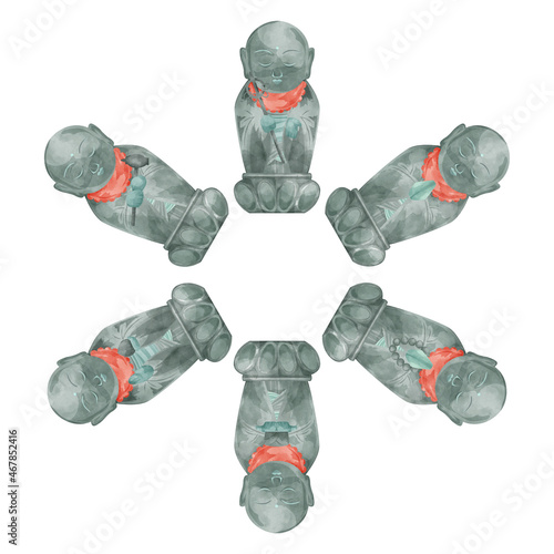 六地蔵の手描き水彩風イラスト