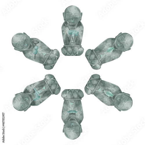 六地蔵の手描き水彩風イラスト