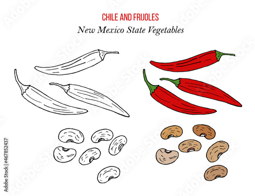 Chile pepper and frijoles pinto beans , official New Mexico state vegetables