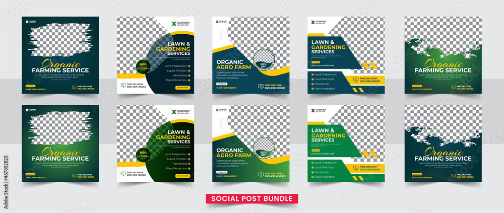 Agricultural and farming services social media post and web banner template bundle