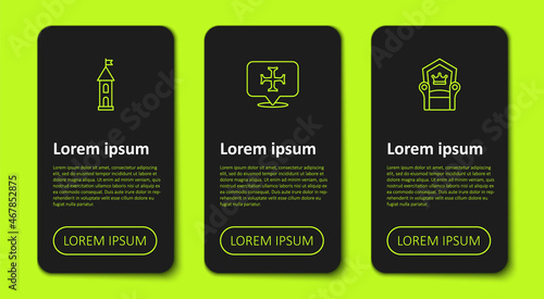 Set line Castle tower, Crusade and Medieval throne. Business infographic template. Vector