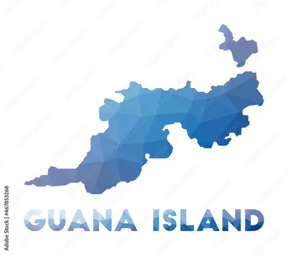 Low poly map of Guana Island. Geometric illustration of the island. Guana Island polygonal map. Technology, internet, network concept. Vector illustration.