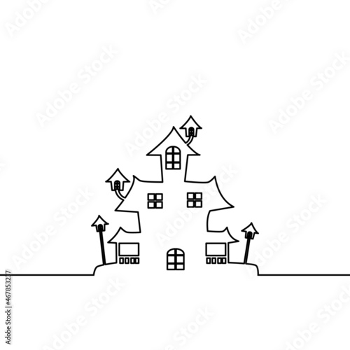 Draw the lines of the house. Horrible house. Haunted house for Halloween. vector illustration