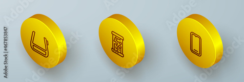 Set Isometric line Smart glasses on spectacles, Cryogenic capsules and Mobile phone icon. Vector