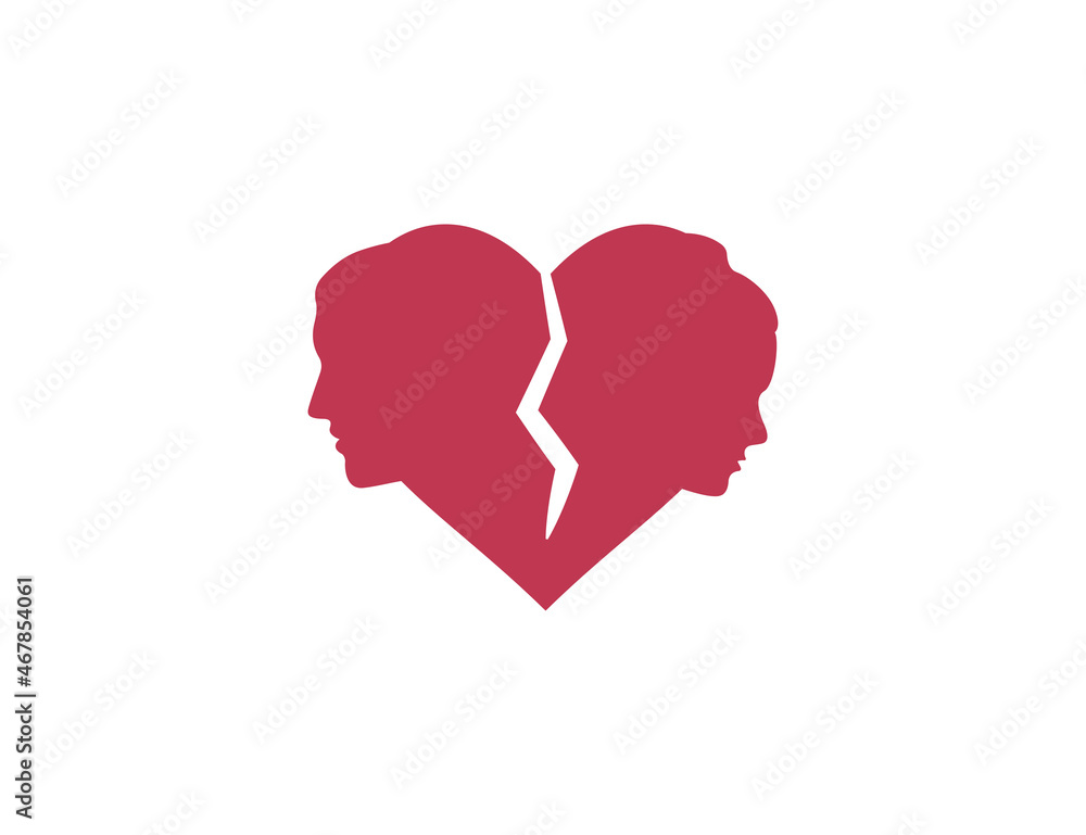 Couple broken heart icon. Vector illustration. Flat design. Couple broken heart icon. Vector illustration. Flat design.