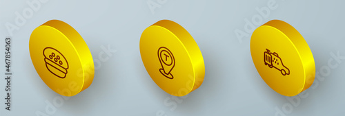 Set Isometric line Taxi driver cap, Location taxi car and icon. Vector