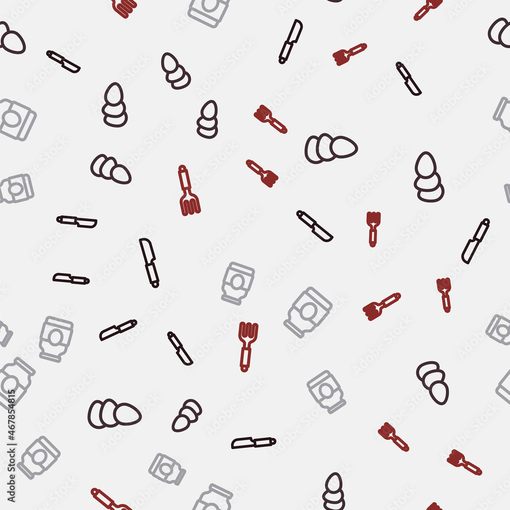 Set line Knife, Chicken egg, Jam jar and Fork on seamless pattern. Vector Set line Knife, Chicken egg, Jam jar and Fork on seamless pattern. Vector