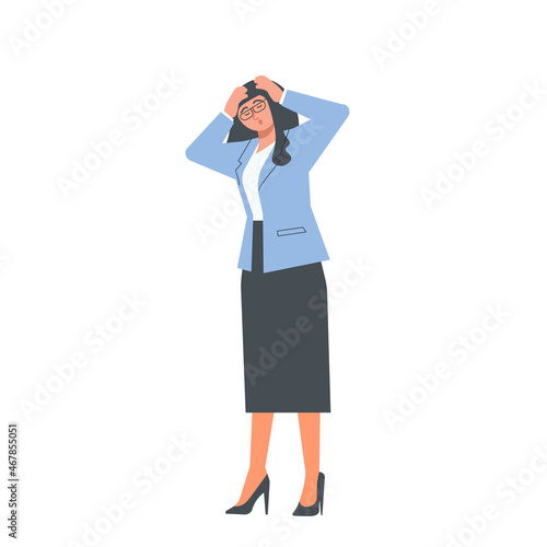 Sick Woman with migraine attack holding her head