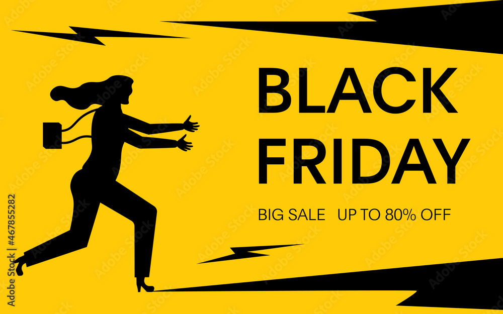 Black friday sale banner with shopper silhouette design