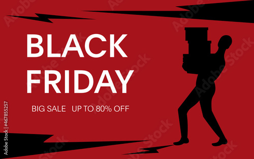 Black friday sale banner with shopper silhouette design