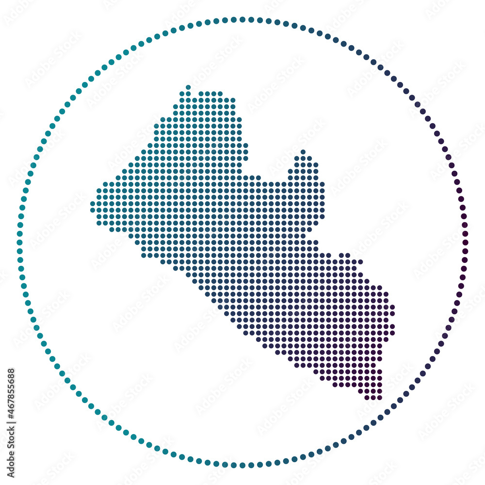 Liberia digital badge. Dotted style map of Liberia in circle. Tech icon of the country with gradiented dots. Captivating vector illustration.