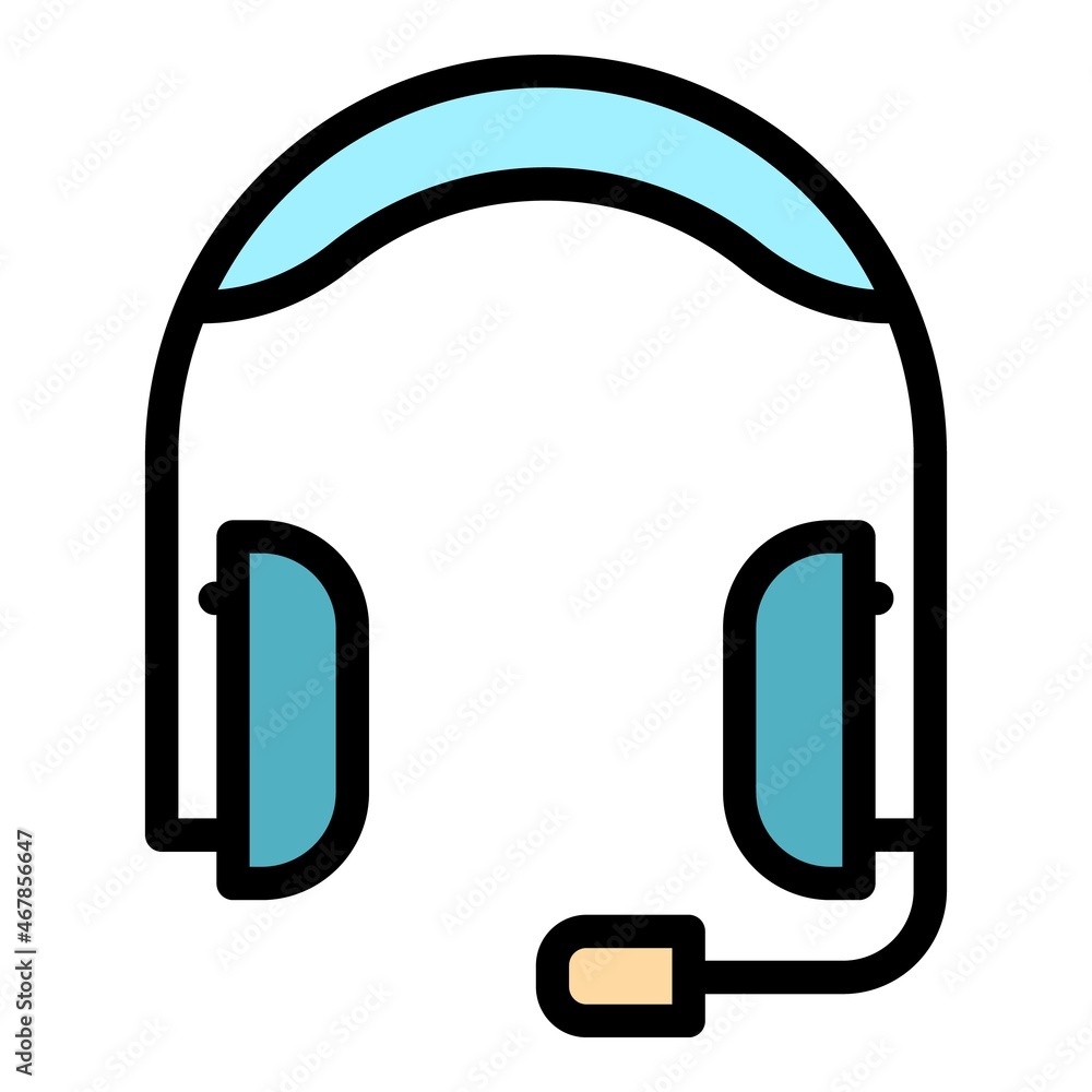 Audio headset icon. Outline audio headset vector icon color flat isolated Audio headset icon. Outline audio headset vector icon color flat isolated
