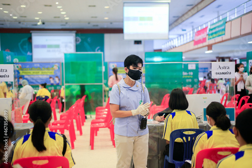 Mahasarakham, Thailand -2 Feb. 2022 : First day of Pfizer vaccination. For children aged 5-11 years to prevent corona virus or COVID-19, SARS-CoV-2 Omicron strain in Thailand
