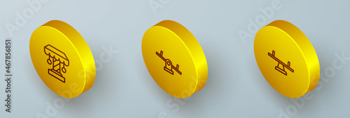 Set Isometric line Attraction carousel, Seesaw and icon. Vector