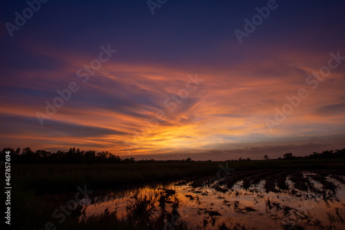 Sunset silhouette landscape In the winter of Asia, Thailand