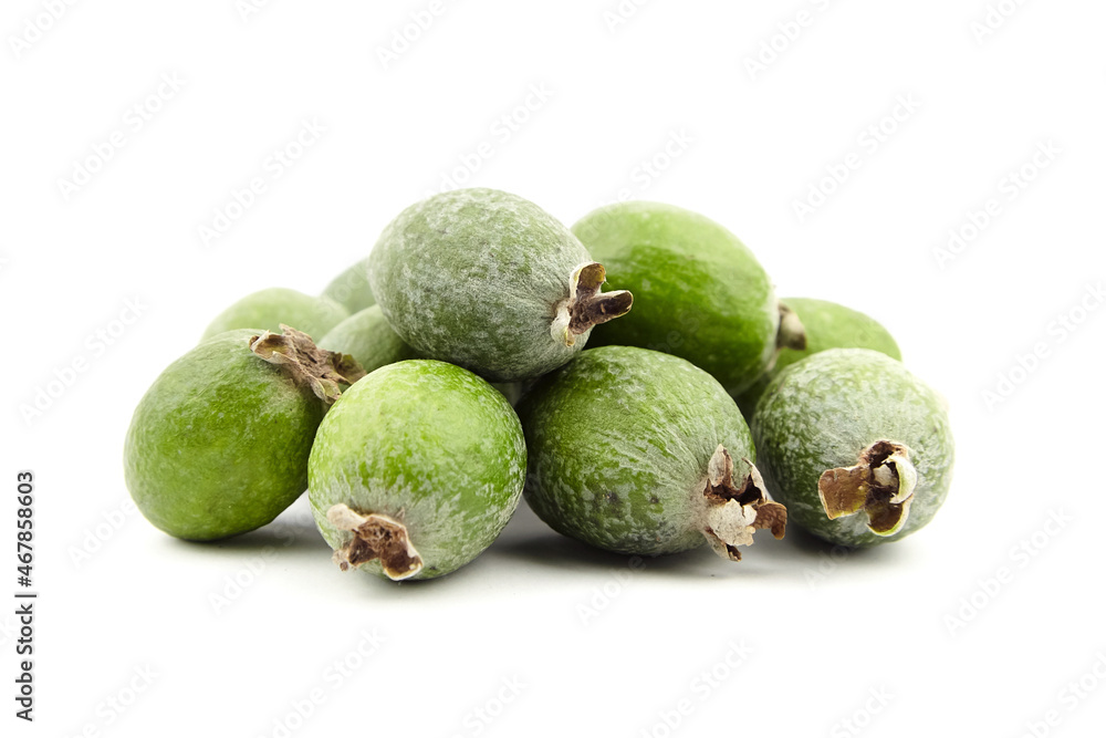 Feijoa acca fruits or pineapple guava isolated on white Feijoa acca fruits or pineapple guava isolated on white