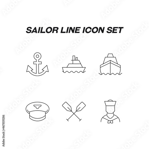 Sailor line icon set. High quality editable stroke for mobile apps, web design, websites, online shops. Editable strokes of anchor, paddle, ship, sailor, captains hat