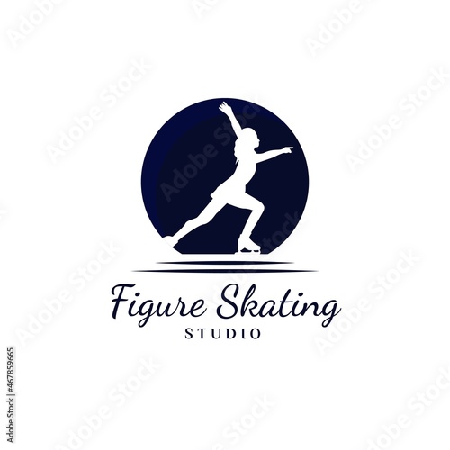 Women Figure Skating Logo Design. Logo design for ice skating dance studio. Vintage, classic, luxury, and premium Logo