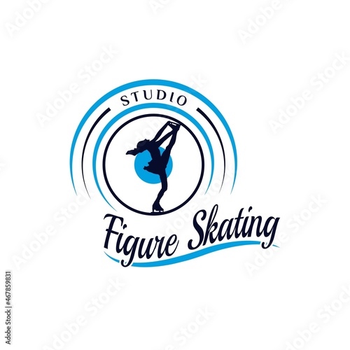 Women Figure Skating Logo Design. Logo design for ice skating dance studio. Vintage, classic, luxury, and premium Logo